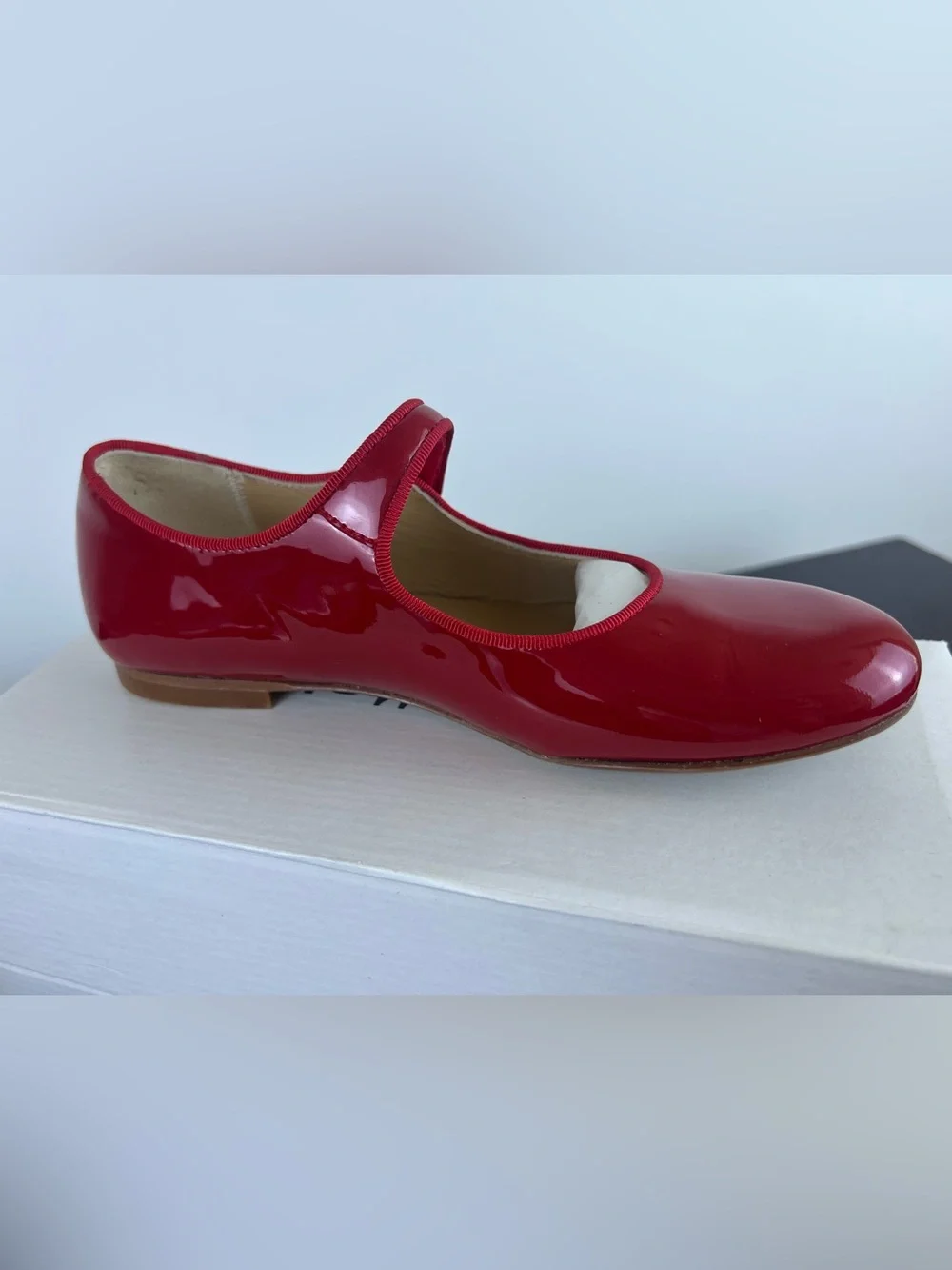 Gepetto’s Girls Leather Mary Jane Flats/Shoes, Red, 35 EU